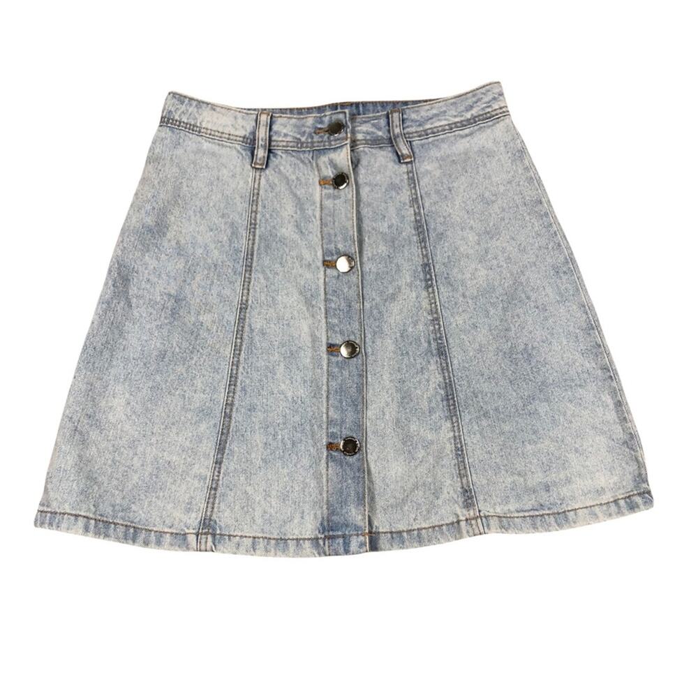 H&M DIVIDED Light Wash Denim Jean Mini Skirt Size 2 Button Front
